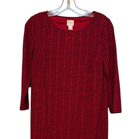 Chico's size 0 (Small / 4) Textured Knit Sheath Dress Red Long Sleeve Scoop Neck - Picture 6 of 7